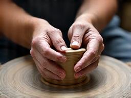 Hands shaping clay on a pottery wheel