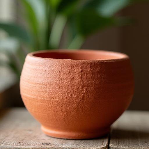 Close up of a textured terracotta planter made by hand