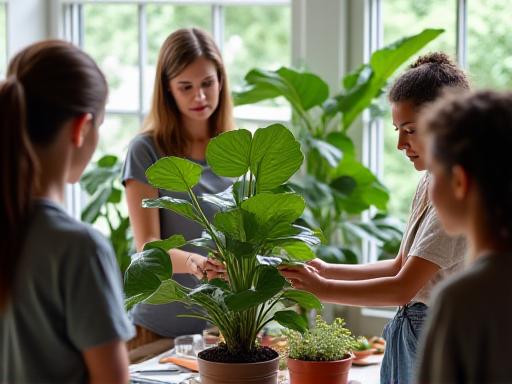Instructor showing how to prune a fiddle leaf fig